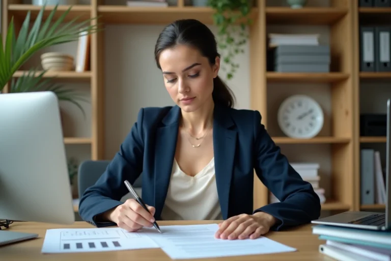 Femme investisseuse analysant des documents de bail immobilier pour comprendre la différence entre loyer brut et loyer net
