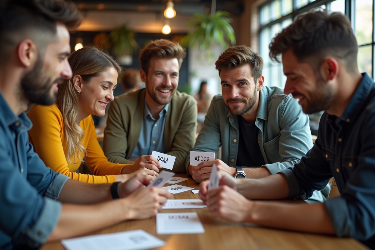 Groupe de jeunes professionnels discutant autour d