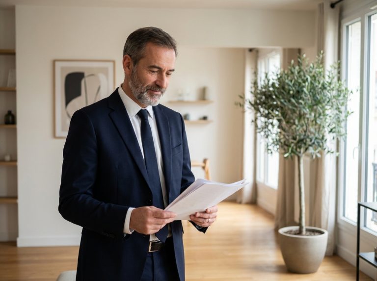 Homme d'affaires en costume dans un salon parisien